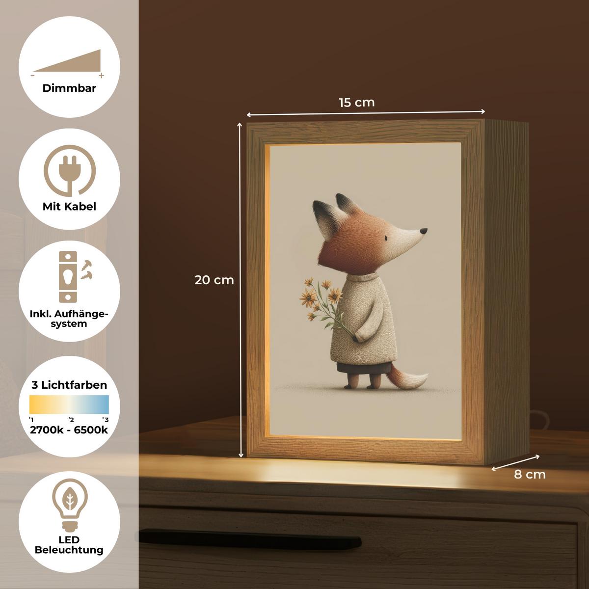 WANDLEUCHTE Fuchs - Gelbe Blumen - Minimalistisch 15x20 cm - Taupe, Holzwerkstoff (15/20/8cm) - OnlyWow