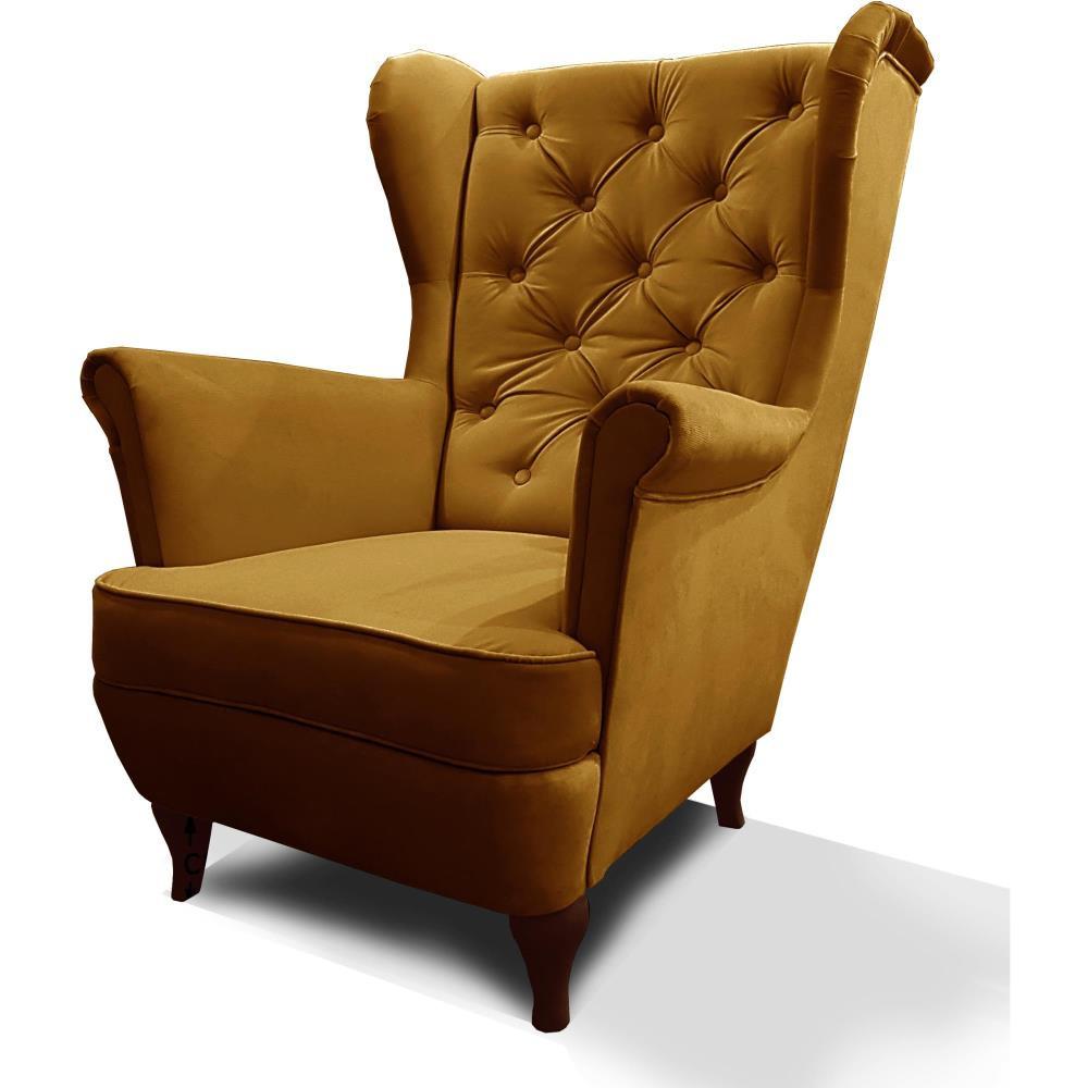 CHESTERFIELD-SESSEL Falco gelb mit Holzbeinen - Currygelb/Wengefarben, Holz/Textil (82/102/92cm) - Beautysofa
