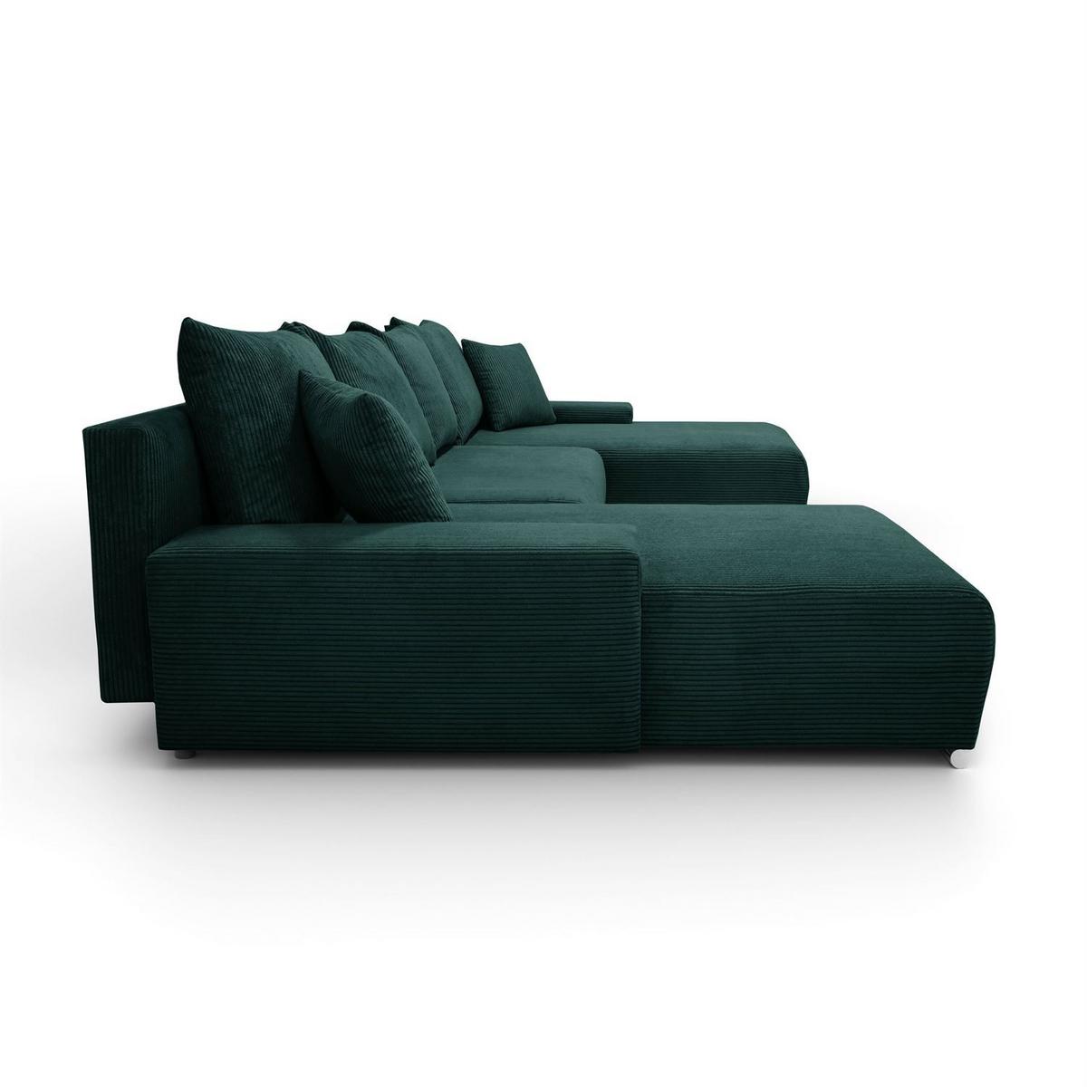 WOHNLANDSCHAFT LAVIO U mit Schlaffunktion und Bettkasten - Grün, Textil (348/93/188cm) - Lookway