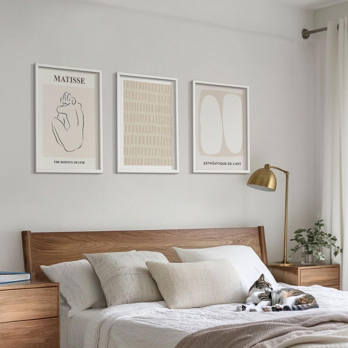 BILDER SET 3er Set - 40x60 cm Weißer Rahmen - Linien, Formen, Beige, Weiß - Weiß, Kunststoff (40/60cm) - TULUP