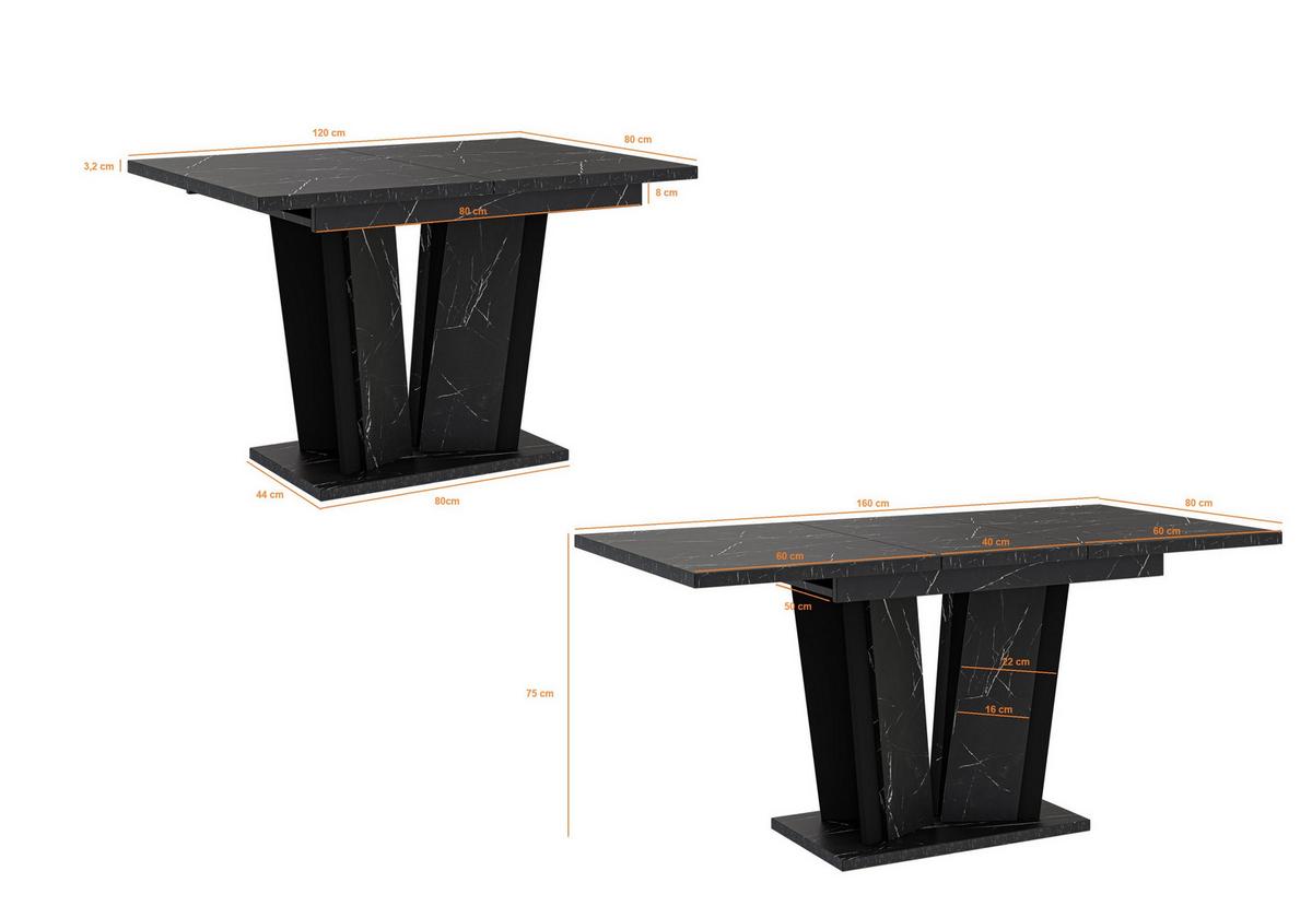 ESSTISCH SAMAR Ausziehbar 120 - 160 / 80 x 76 cm - Hellgrau/Schwarz, Holz (120/80/76cm) - MASSENO