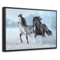 LEINWAND Bilder mit Rahmen - Pferde - Winter - Tiere - Natur - Schnee - 30x20 - Anthrazit, Textil (30/20cm) - MuchoWow