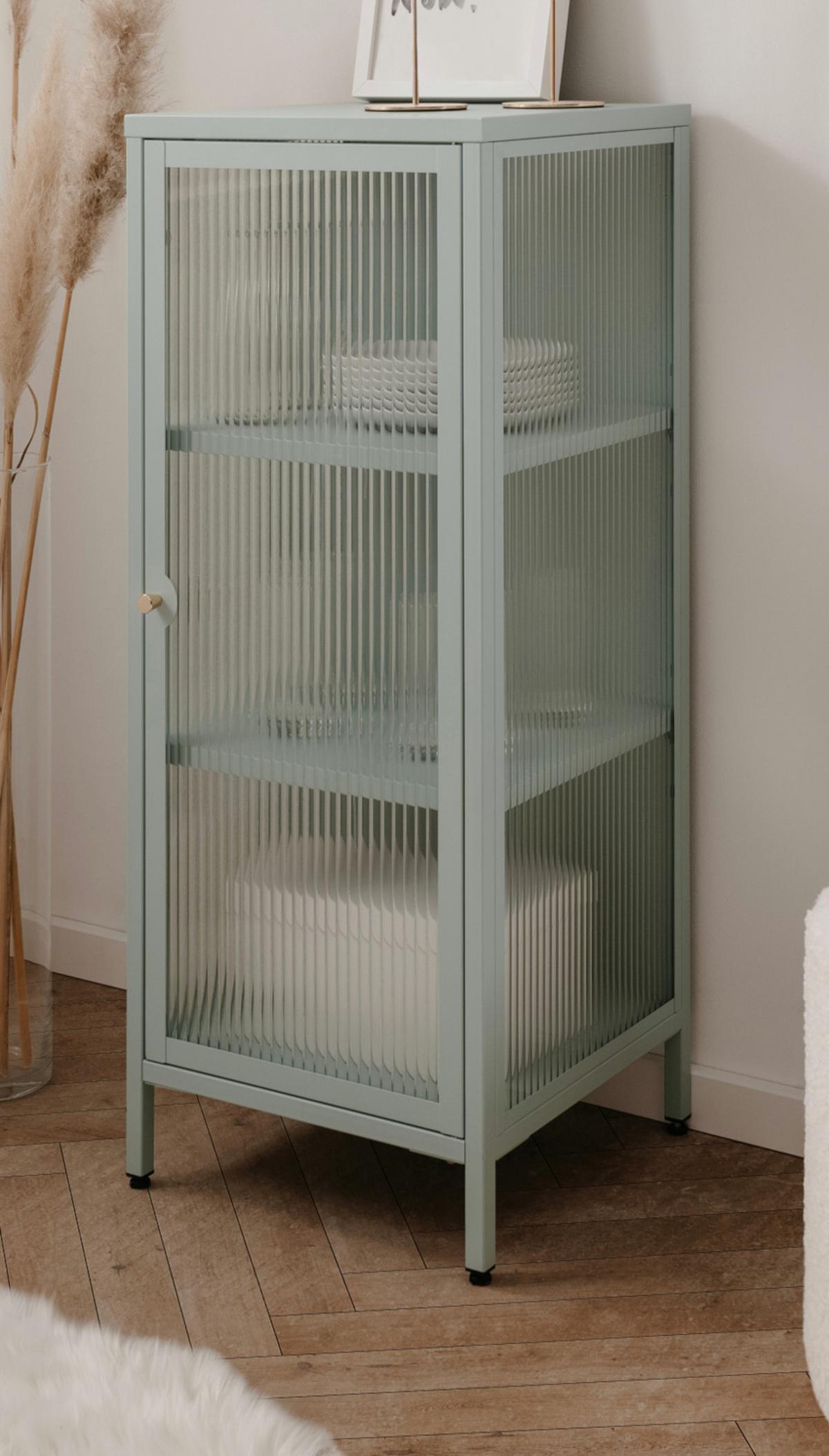 KOMMODE Metall mintgrün 40 cm, Vitrine mit stabilem Metallgestell - Goldfarben/Mintgrün, Metall (40/101.5/40cm) - Furn.Design