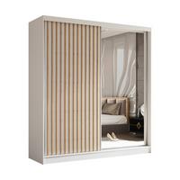 SCHWEBETÜRENSCHRANK LAMELLO 200/216/61 cm 2-türig mit Spiegel Weiß - Weiß, Holzwerkstoff (200/216/61cm) - MASSENO