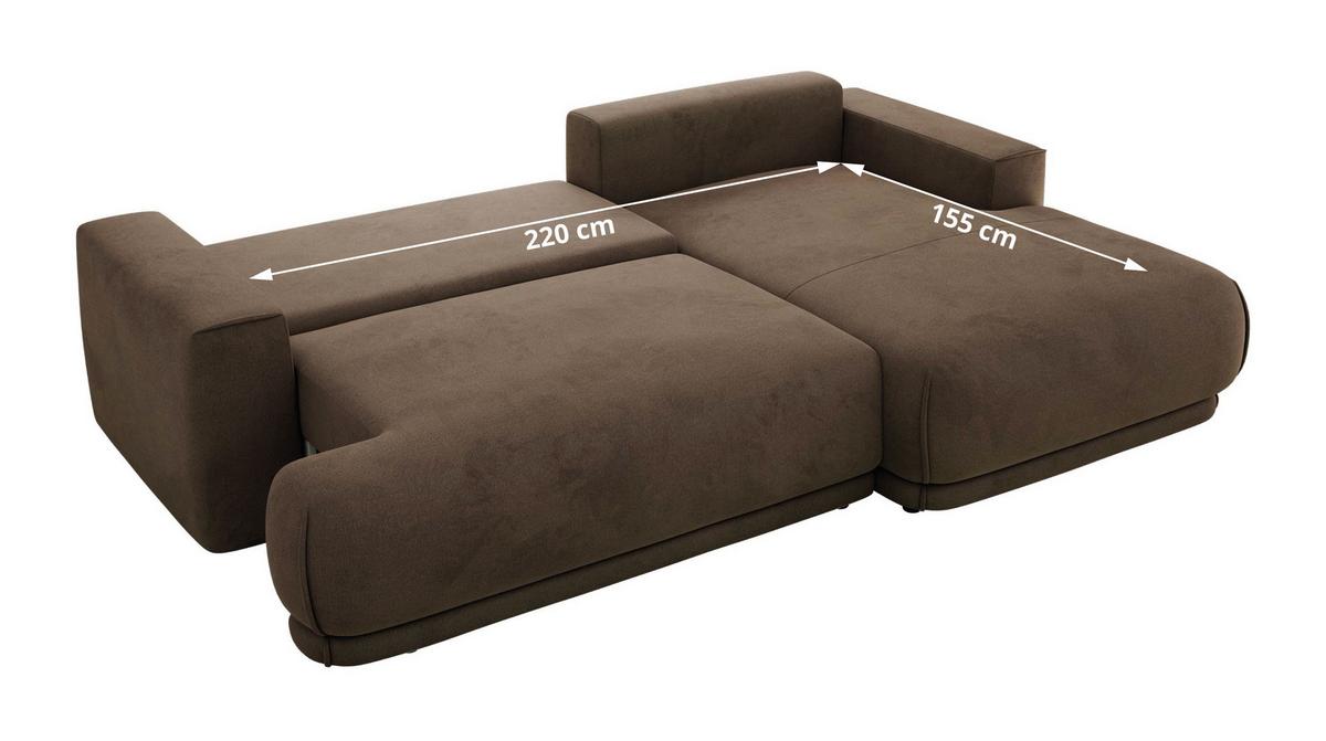 ECKSCHLAFSOFA RINA L Braun Velvet - links - Schwarz/Braun, Kunststoff/Textil (267/170cm) - MKS