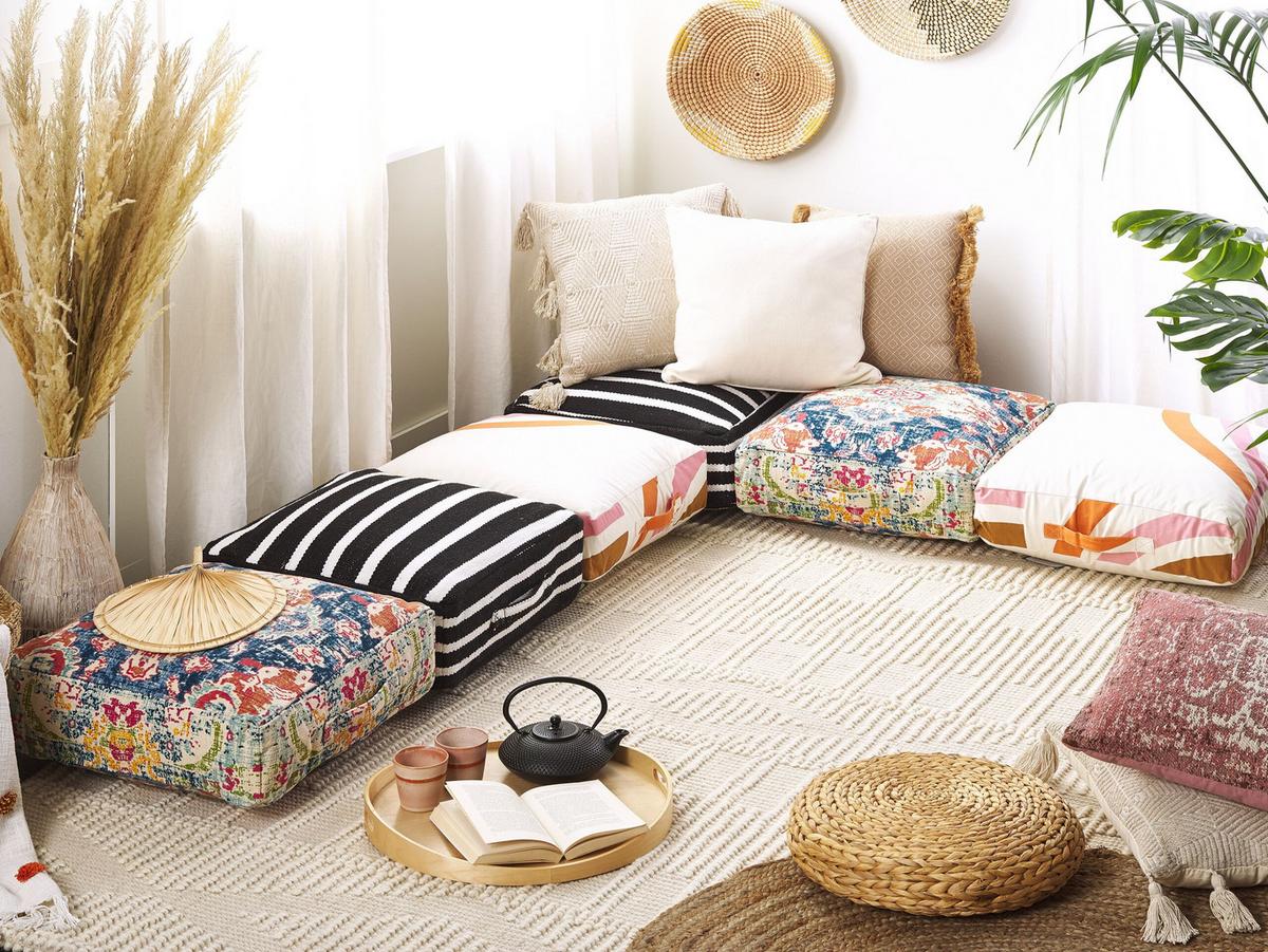 POUF Oued 50/50/20 cm - Multicolor, Naturmaterialien (50/20/50cm) - Beliani