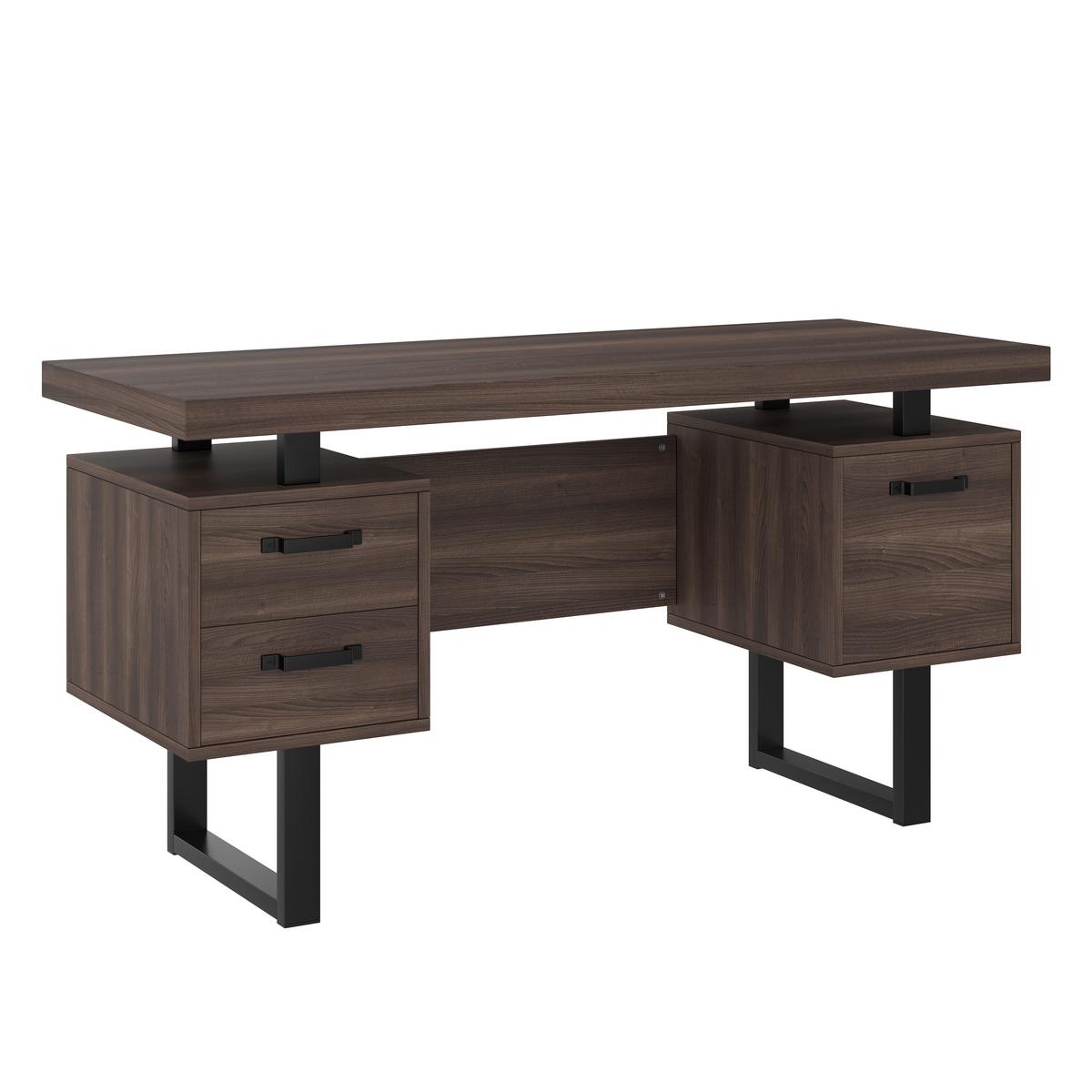 BÜROSCHREIBTISCH braun-schwarz, Stahlgestell, 3 Schubladen - Walnussfarben, Holzwerkstoff (54/135/76cm) - Urban Meuble