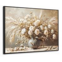LEINWAND Bilder mit Rahmen - Blumen - Vase - Stilleben - Beige - 70x50 - Creme, Textil (70/50cm) - MuchoWow