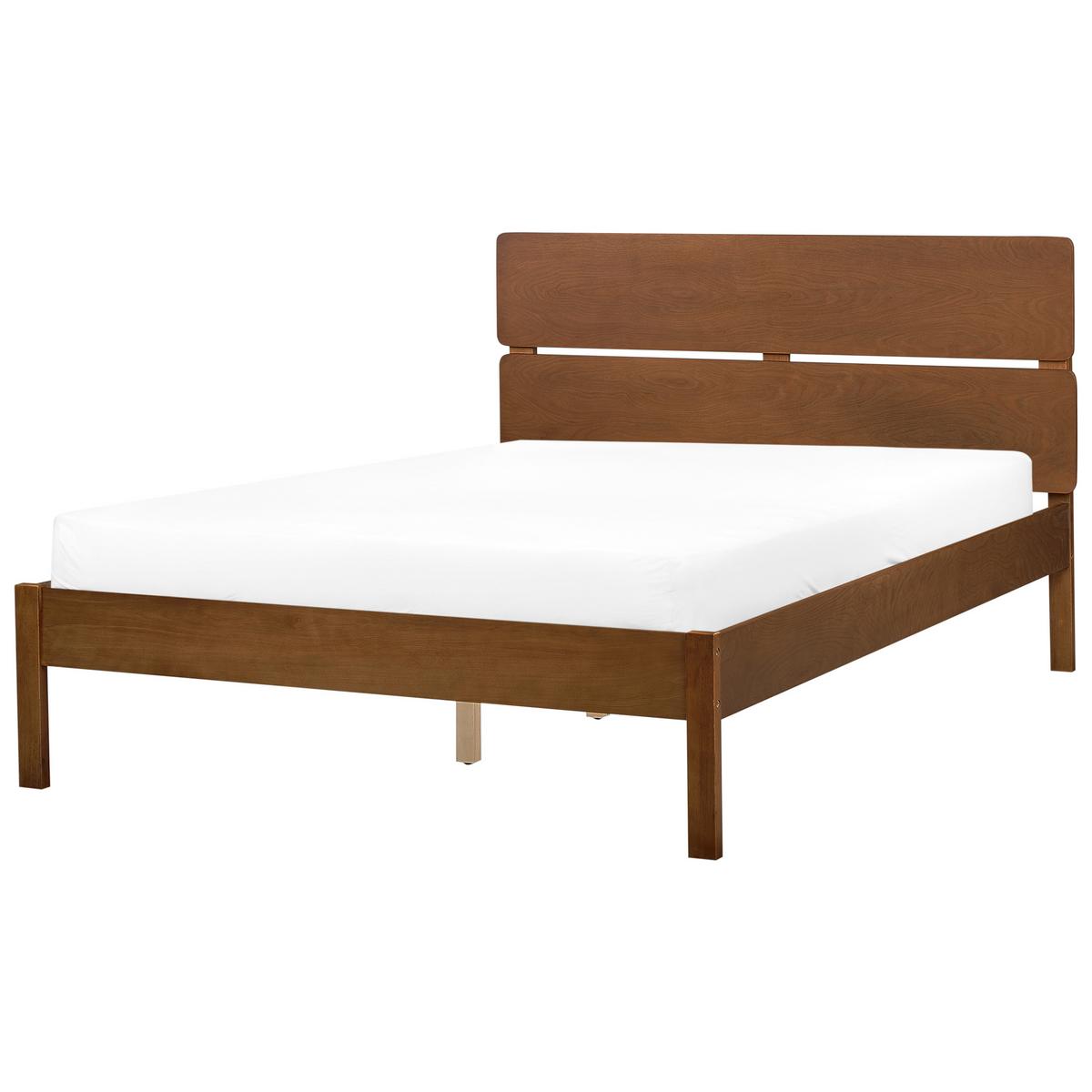 BETT mit LED 140/200 cm Gummibaumholz Braun Boisset - Braun, Holz (140/200cm) - Beliani
