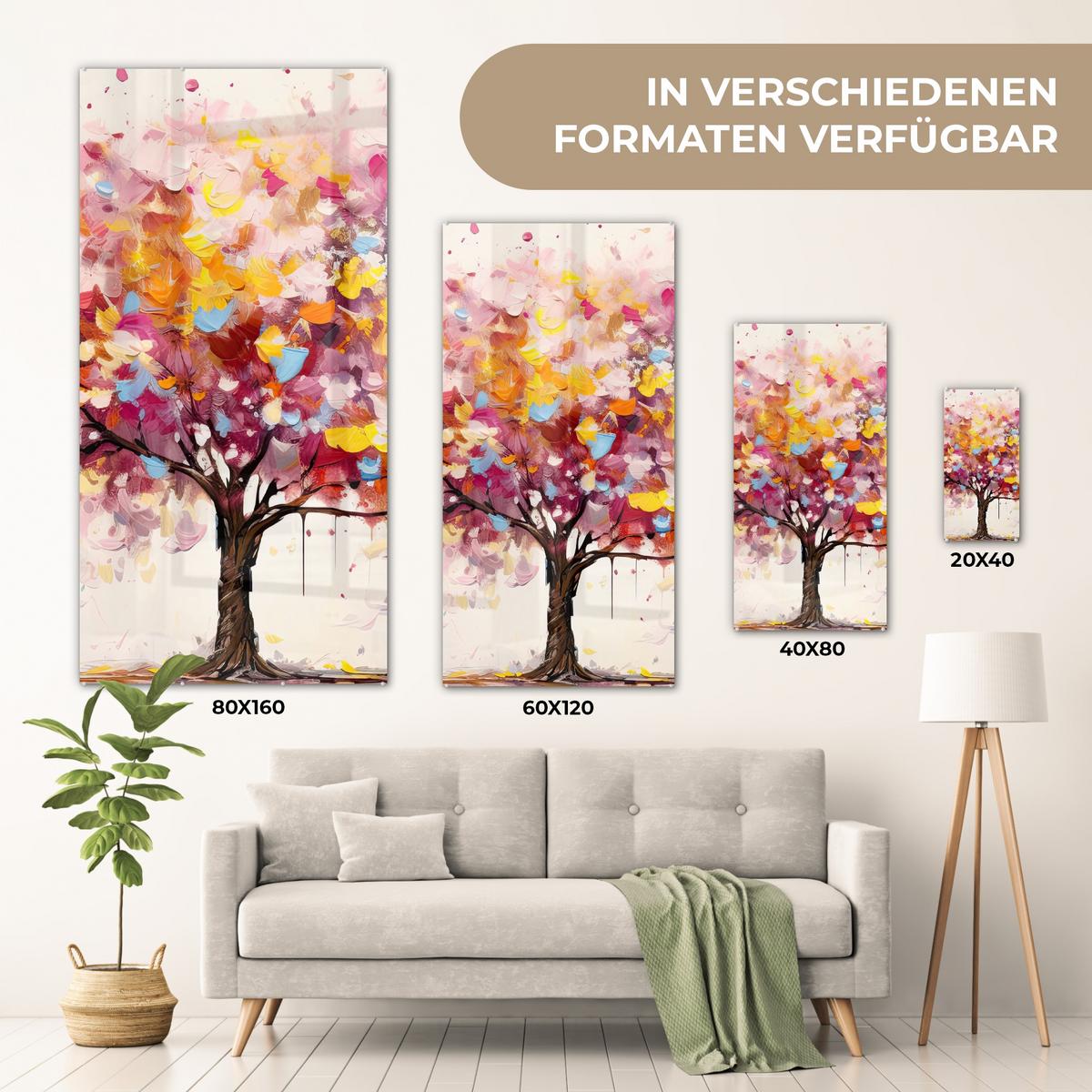 ACRYLGLASBILD Aquarell - Baum - Kunst - Abstrakt 60x120 cm - Multicolor, Glas (60/120cm) - MuchoWow