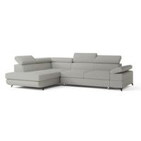 ECKSOFA FAVIEN L-S Hellgrau Boucle-Stoff mit Schlaffunktion - Hellgrau, Holz (257/190cm) - MASSENO