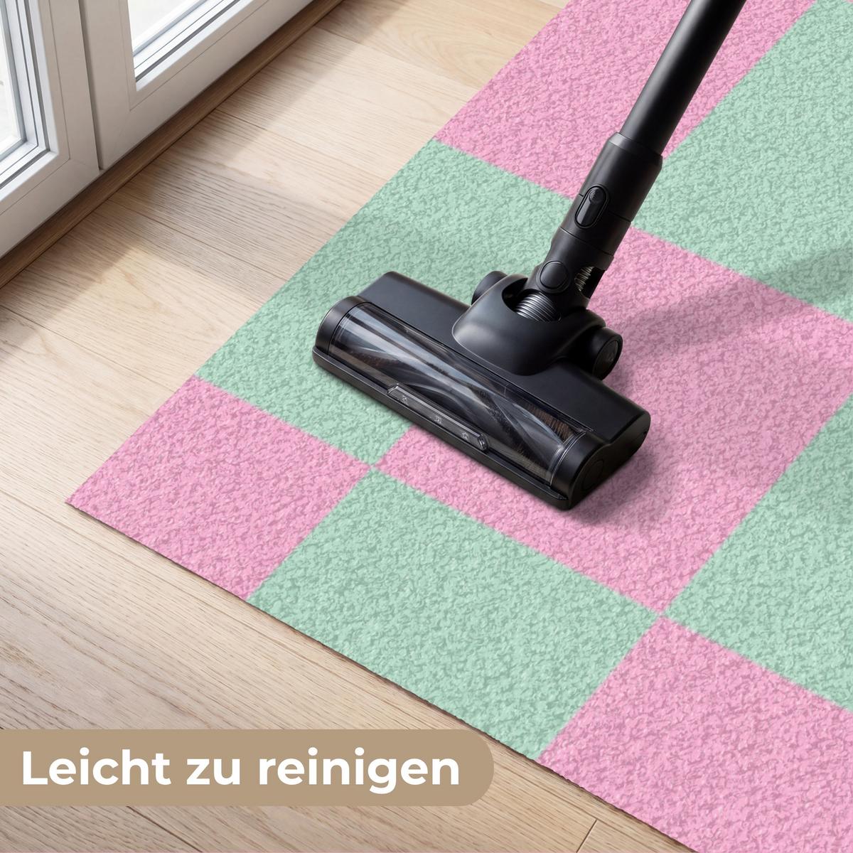 FUSSMATTE Schachbrettmuster - Grün - Rosa - Würfel Fußabtreter 180x120 cm - Mintgrün, Kunststoff (180/0.4cm) - MuchoWow