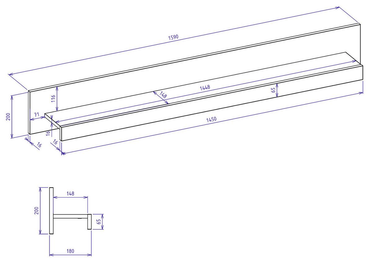 WANDBOARD Kaschmir, Artian Eiche, Wandregal 159 cm - Kaschmir/Eiche Artisan, Holzwerkstoff/Metall (159/20/18cm) - Furn.Design