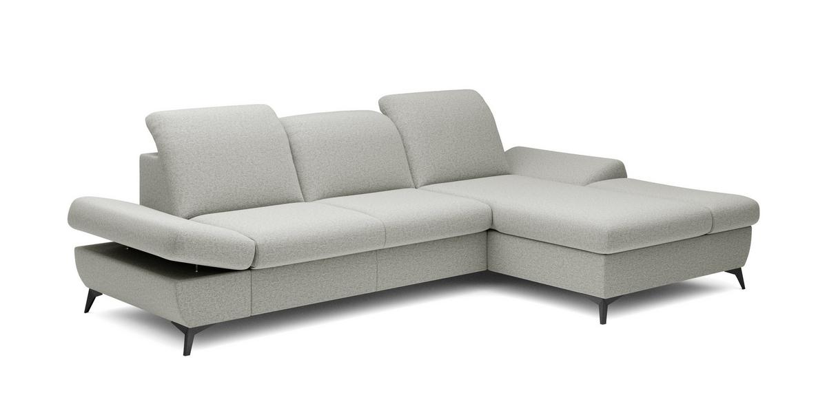 ECKSOFA FELICE R-S Grau Geflochtener Stoff mit Schlaffunktion - Grau, Holz (284/166cm) - MASSENO