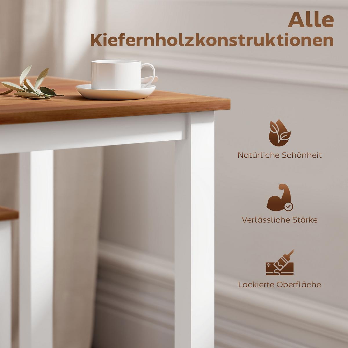 ESSGRUPPENSET, Esstisch, 4 Stühle, Esszimmerset, Kiefernholz, Braun+Weiß - Braun/Weiß, Holz (65/75/108cm) - HOMCOM