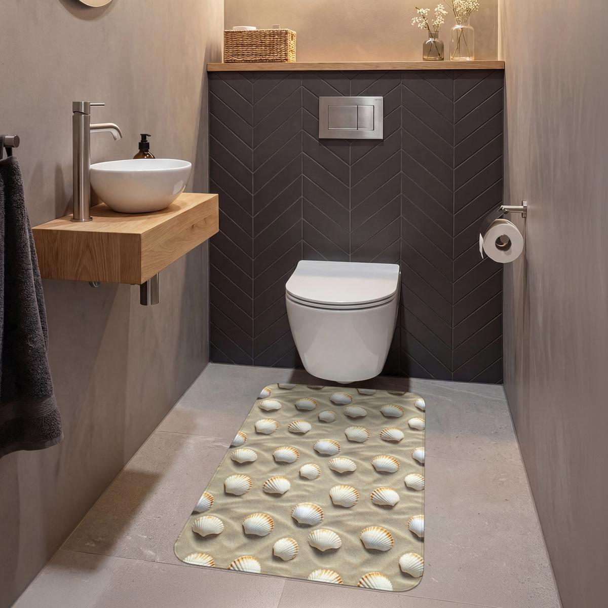 WC-VORLEGER Muscheln - Sand - Maritim Toilettenvorleger 60x90 cm - Sandfarben, Textil (60/1cm) - OnlyWow