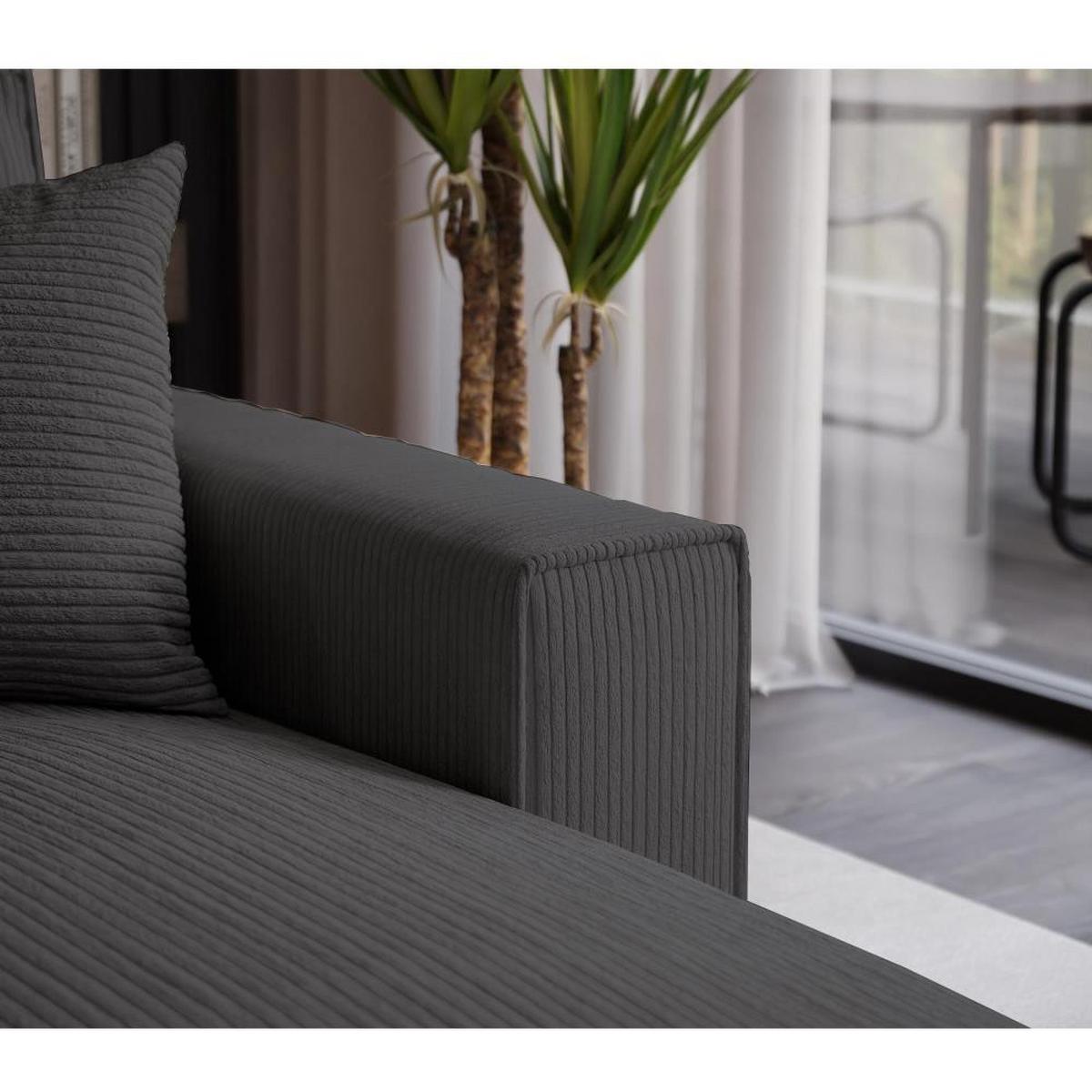 ECKSOFA Parys mit Schlaffunktion und universeller Ottomane, Dunkelgrau - Dunkelgrau/Schwarz, Kunststoff/Textil (290/185cm) - Beautysofa