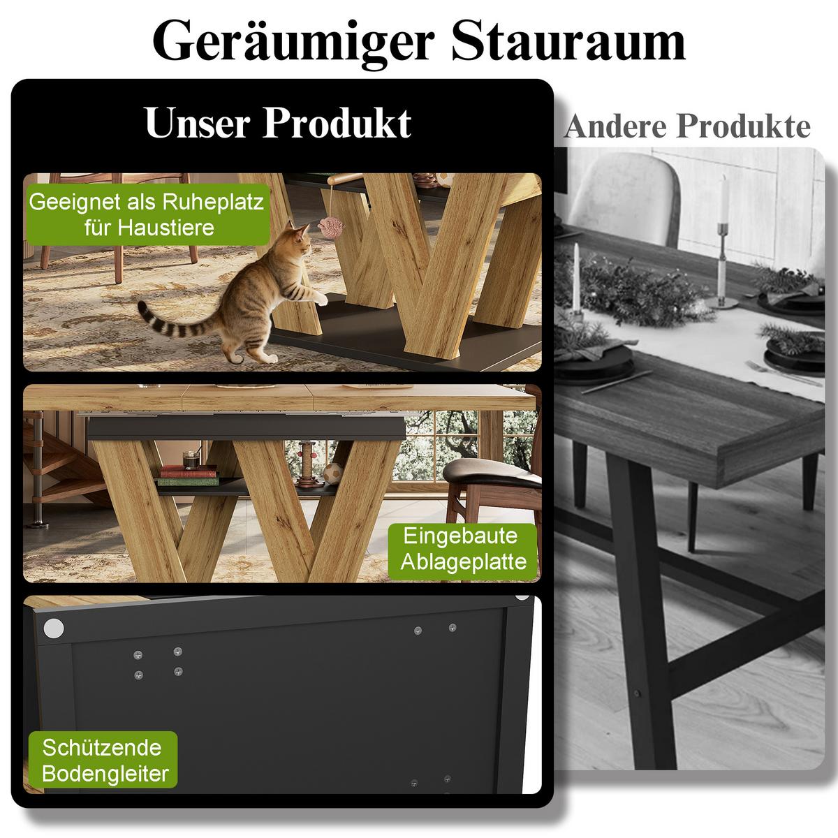 ESSTISCH Ausziehbar 100-176cm Eiche & Schwarz Teleskopdesign - Naturfarben, Holzwerkstoff (80/119/75cm) - Urban Meuble