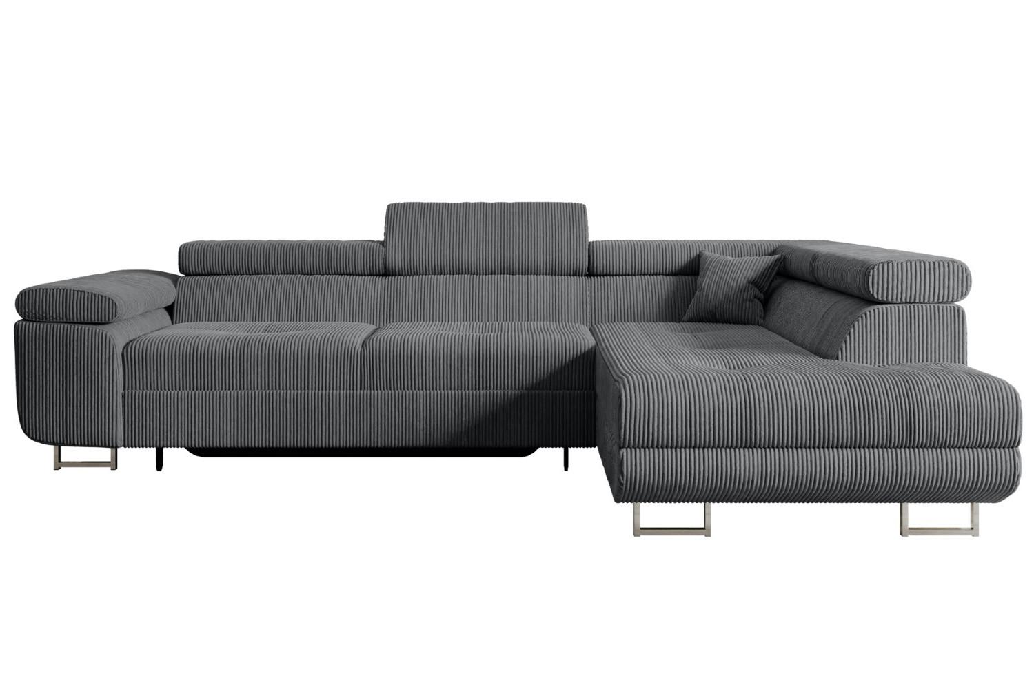 ECKSOFA mit Schlaffunktion und Bettkasten GUSA-L 272x202x107 cm Grau Cord - Dunkelgrau/Silberfarben, Holzwerkstoff/Textil (272/202cm) - ALTDECOR