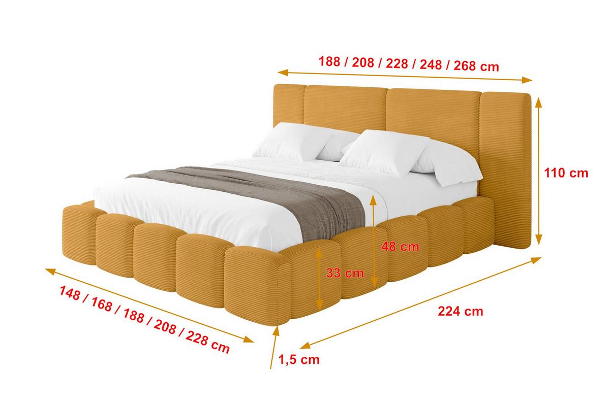 POLSTERBETT mit Bettkasten und Lattenrost, Boxbett ohne Matratze - NILO 120x200 Senfgelb - Currygelb, Holzwerkstoff/Textil (120/200cm) - ALTDECOR