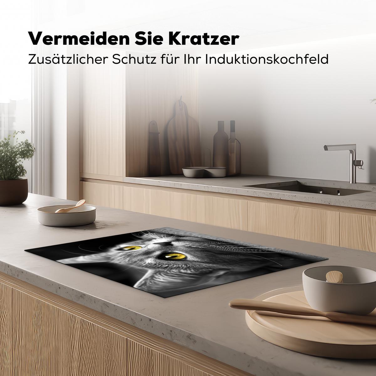 HERDABDECKPLATTE Katze - Grau - Tiere - Katze Herdabdeckung Induktionsfeld 70x52 cm - Grau, Kunststoff (70/52/0.2cm) - MuchoWow