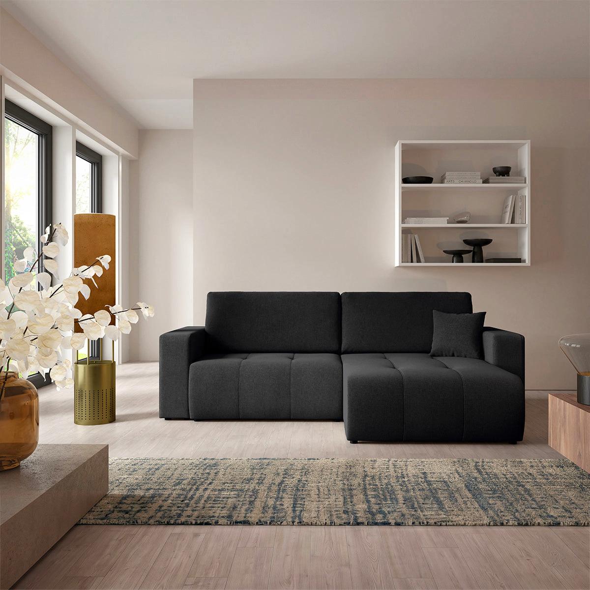 ECKSOFA Giulia 3 Sitzplätze Schwarz - Schwarz, Holz (244/149cm) - Petits-meubles