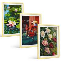 BILDER SET 3er Set - 40x60 cm Goldrahmen - Lilien im Garten, bunte Blumen - Goldfarben, Kunststoff (40/60cm) - TULUP