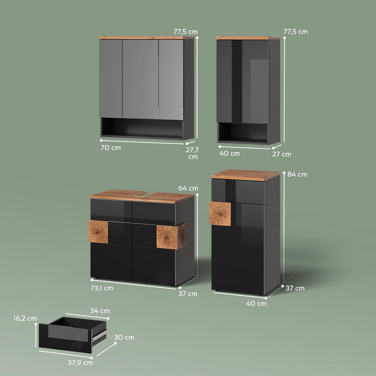 BADMÖBEL-SET Tanaro Anthrazit 4 Teile - Anthrazit, Holzwerkstoff (73/64/37cm) - Livinity®