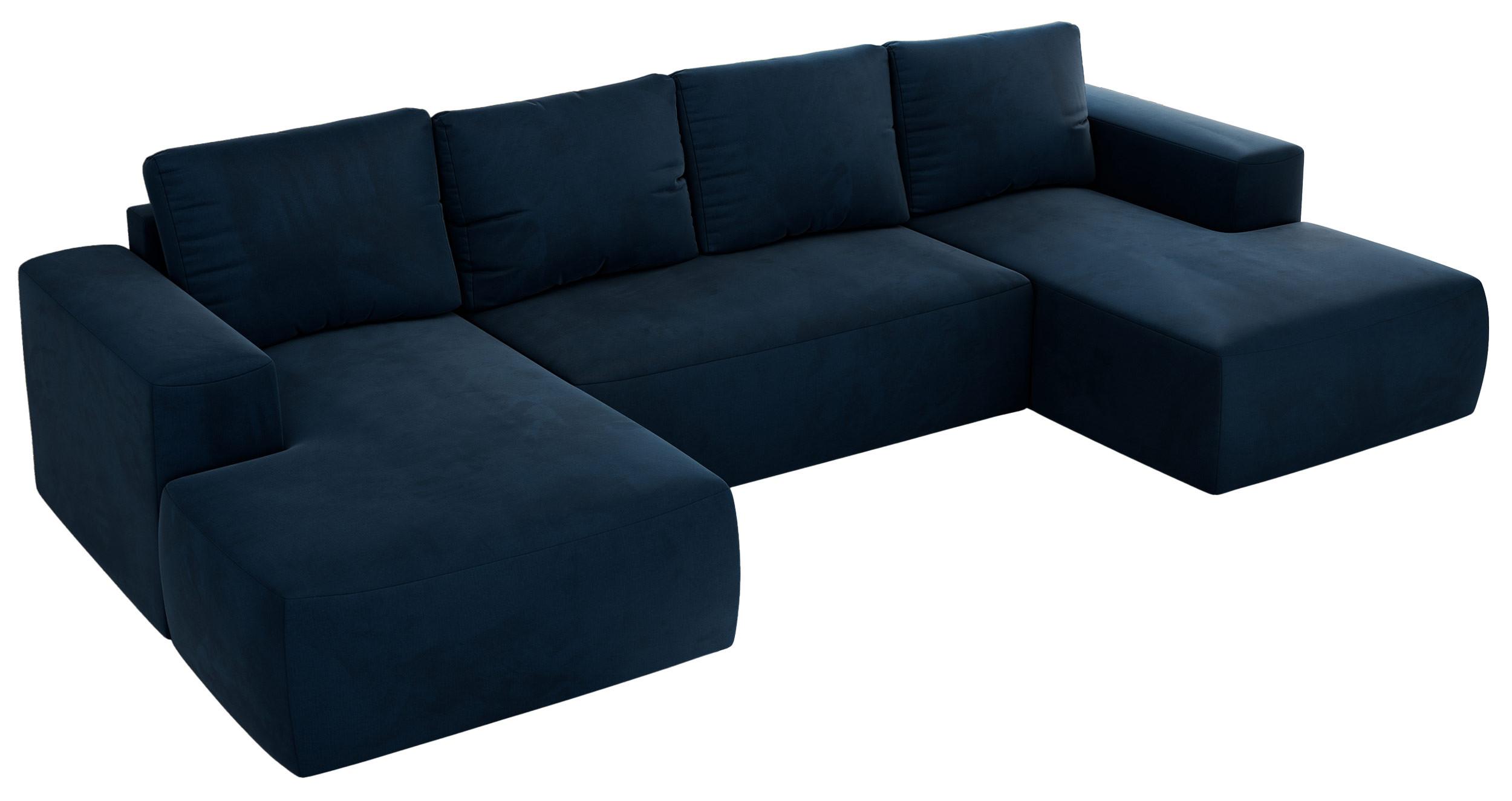 WOHNLANDSCHAFT TRENTINO U Dunkelblau Velvet - Schwarz/Dunkelblau, Kunststoff/Textil (334/91/163cm) - MKS