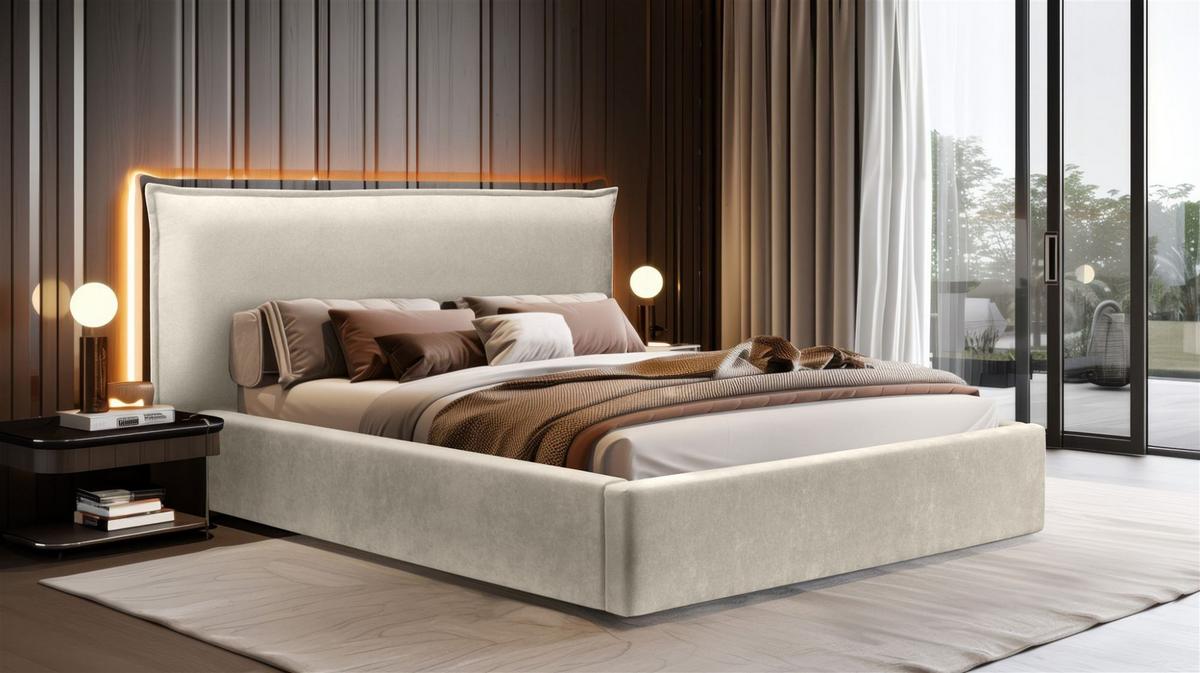 POLSTERBETT Amada Komplettset - Creme, Holzwerkstoff/Textil (180/200cm) - Fun Möbel