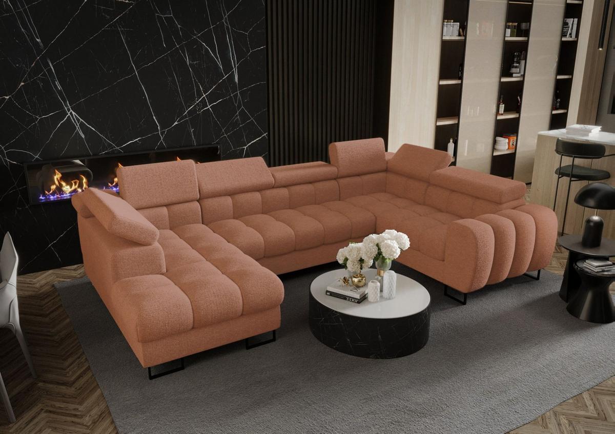 WOHNLANDSCHAFT Bastien - Orange, Holzwerkstoff/Textil (195/95/350cm) - Fun Möbel