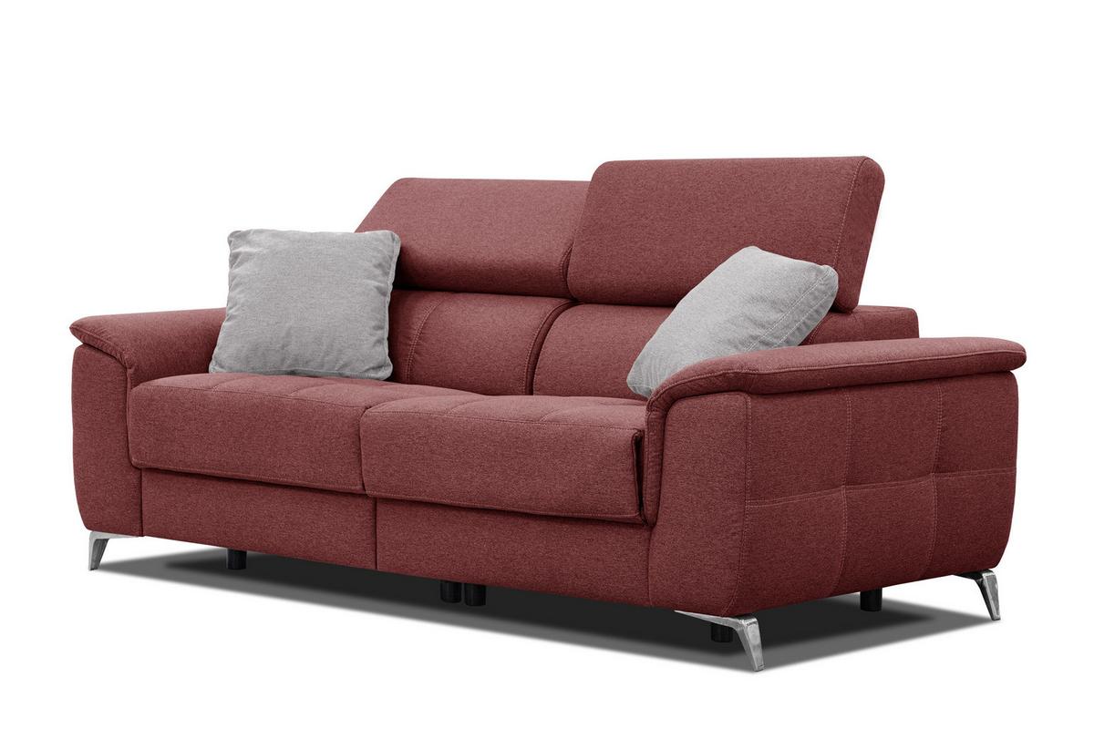 SOFA PLAUEN 3-Sitzer mit 2 Relaxfunktionen, bordeaux - Bordeaux/Silberfarben, Holzwerkstoff/Textil (214/83/105cm) - Wozimo