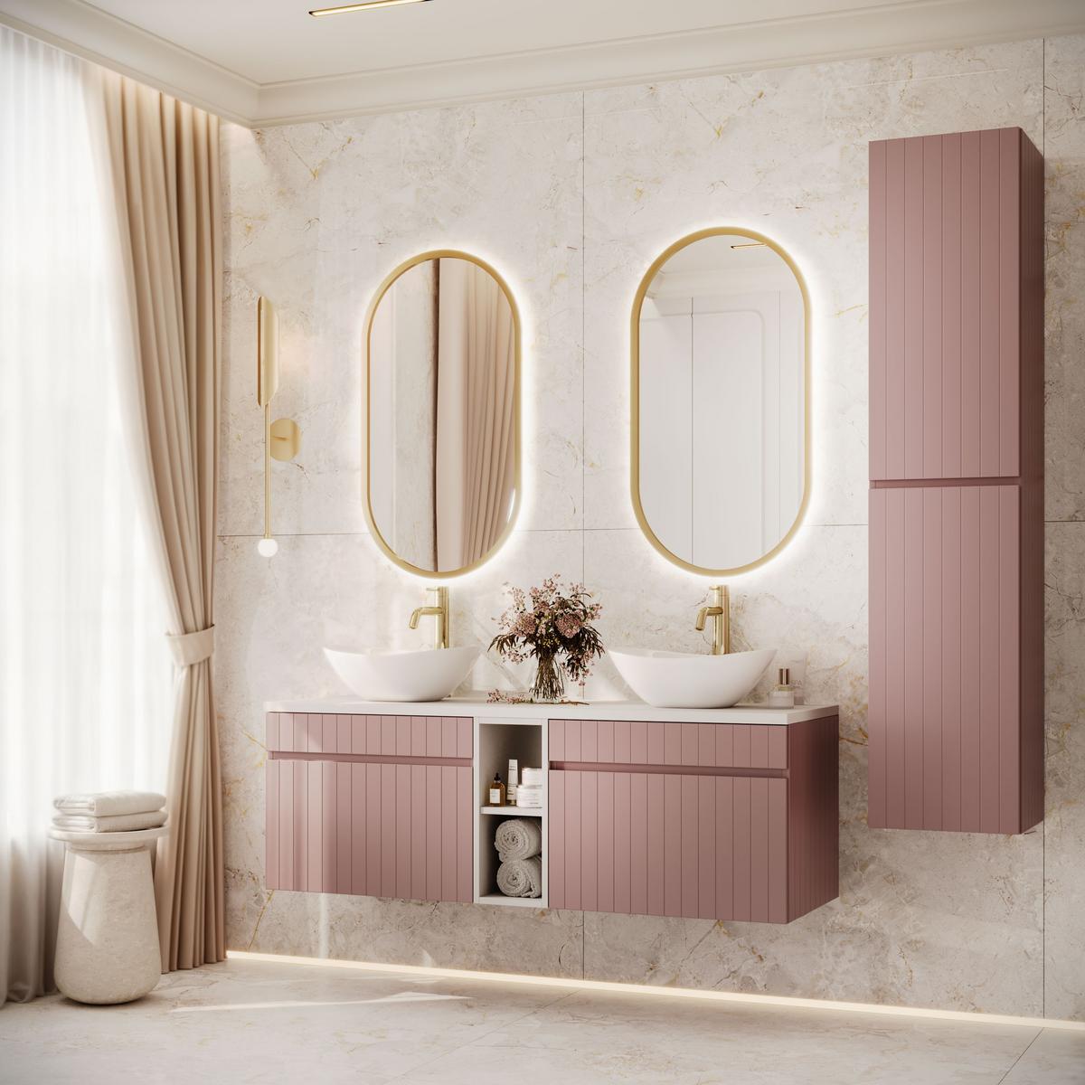 BADEZIMMER-SET FLORIS II - Rosa, Holzwerkstoff (140/46/45.6cm) - Lookway