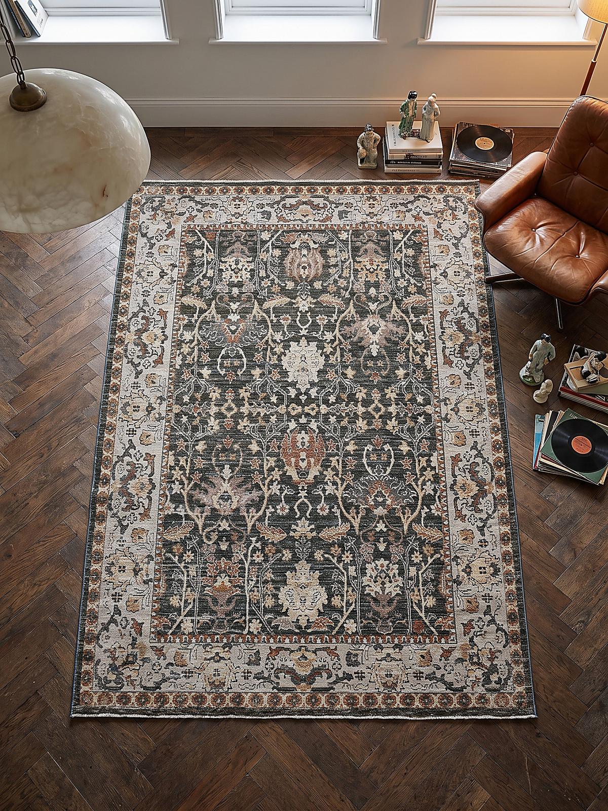 TEPPICH Struktur TRURO, in Erdtöne-Grün, Blumenmuster, 160 x 230 cm - Grün, Textil (160/230cm) - KADIMA DESIGN