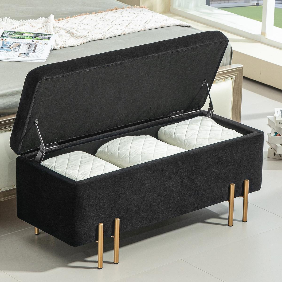 TRUHENBANK Metall, Kautschukholz, Schaumstoff Schwarz - Schwarz, Textil (40/42/100cm) - HOMCOM