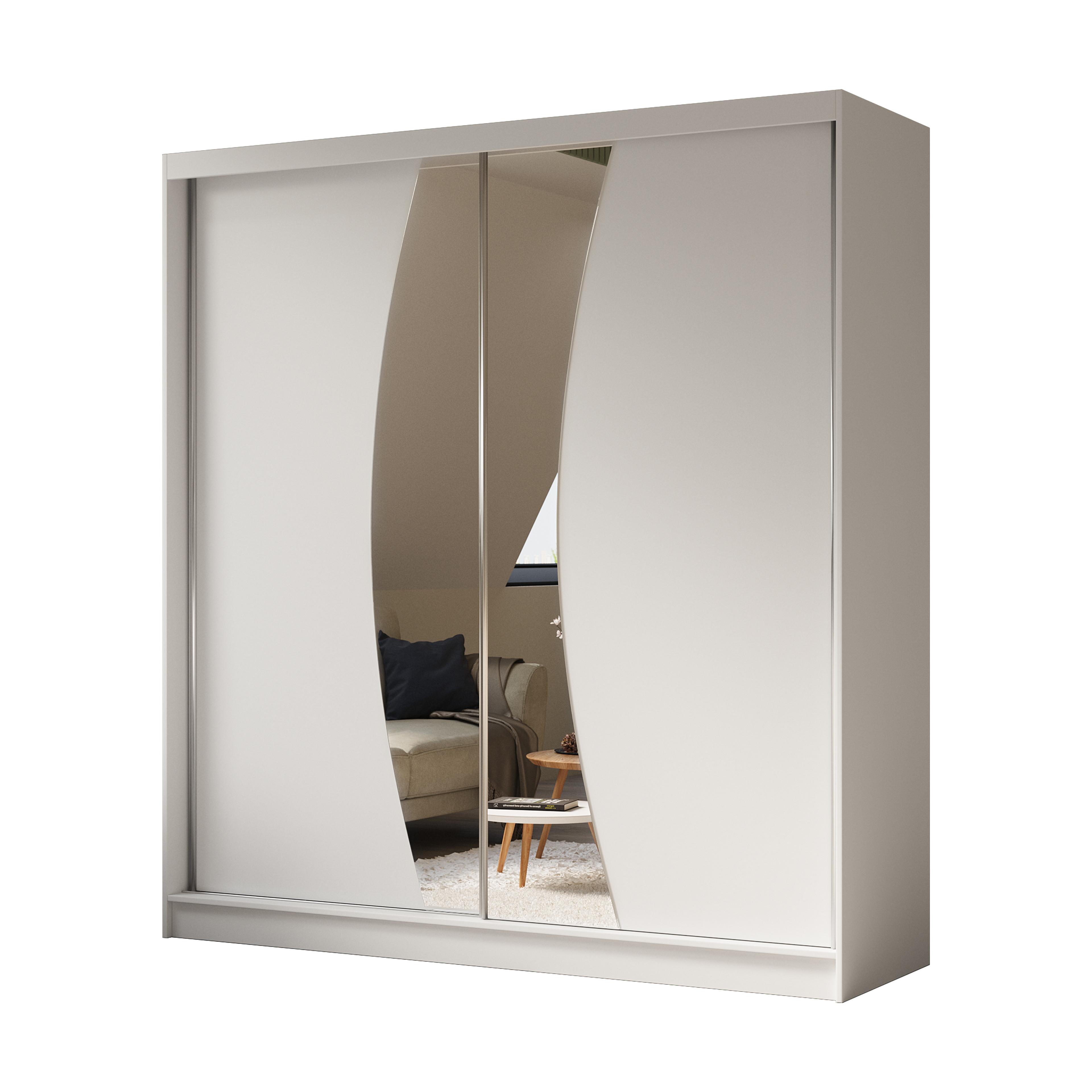 KLEIDERSCHRANK mit Spiegel-Schiebetüren und Aluminium-Leisten - VOXI - 200 cm Weiß - Weiß, Holzwerkstoff (200/216/61cm) - ALTDECOR