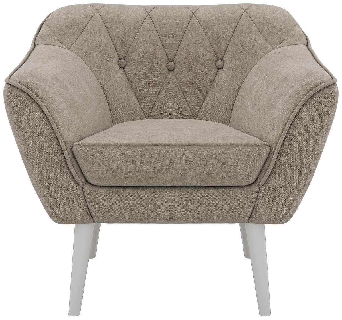 SESSEL PIRS - Greige Strukture - Weiße Beine - Greige/Weiß, Holzwerkstoff/Textil (80/75/74cm) - MKS
