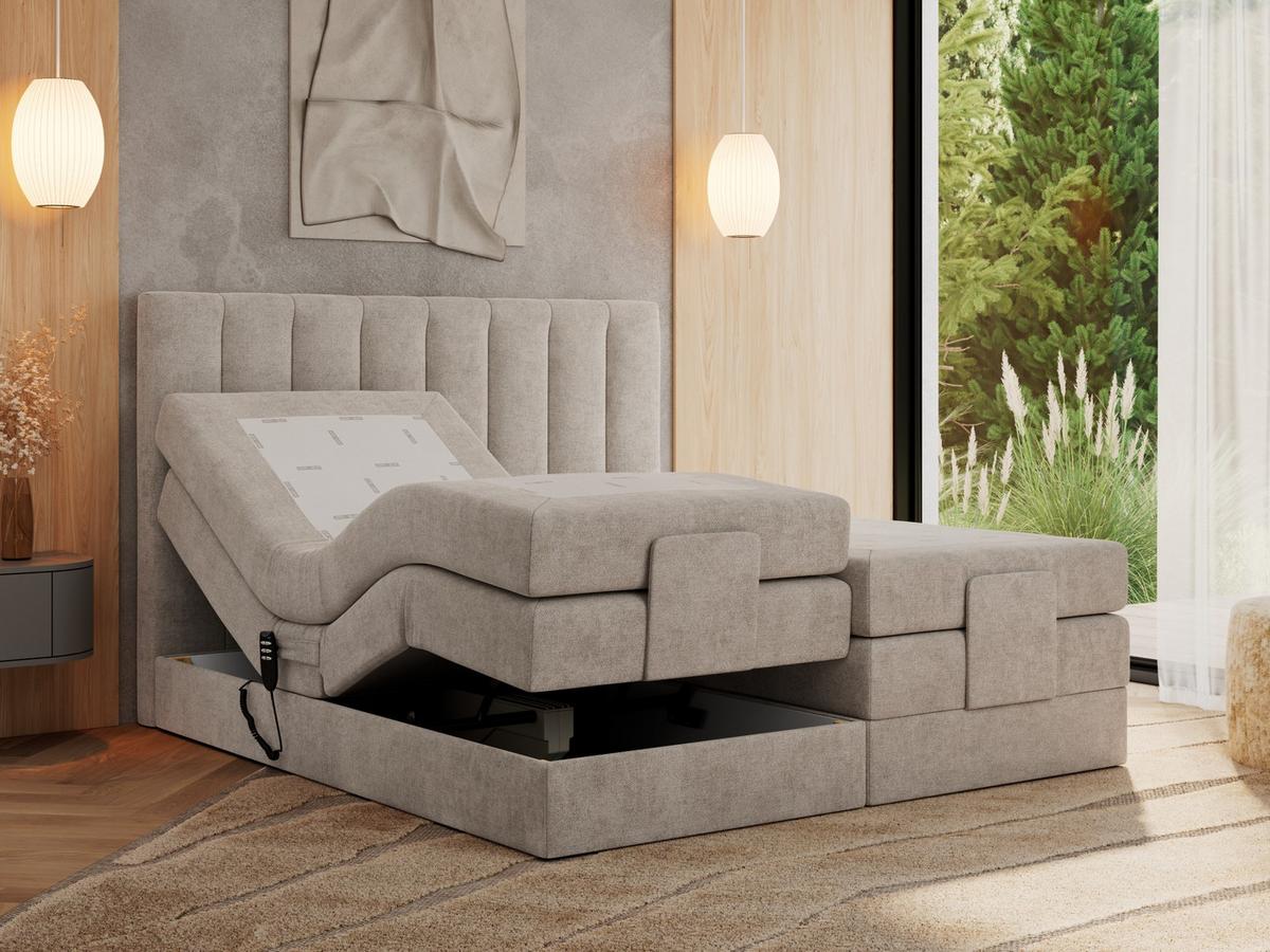 BOXBETT COMFORTO 140/200 - Beige Struktur - H4 - Beige, Holz/Textil (140/200cm) - MKS