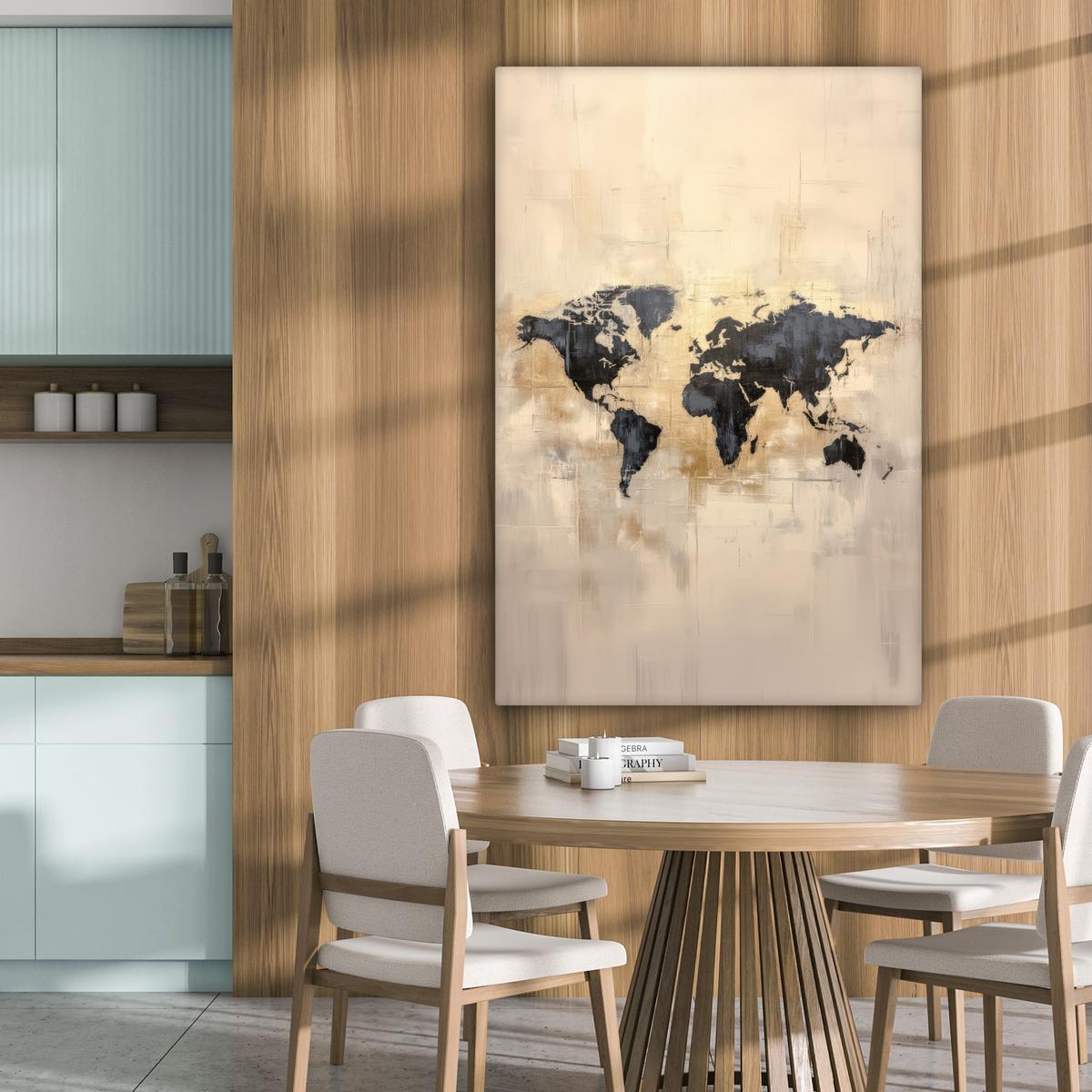 LEINWANDBILD Weltkarte - Gold - Schwarz - Abstrakt Deko XXL 80x120 cm - Kupferfarben, Textil (80/120cm) - MuchoWow