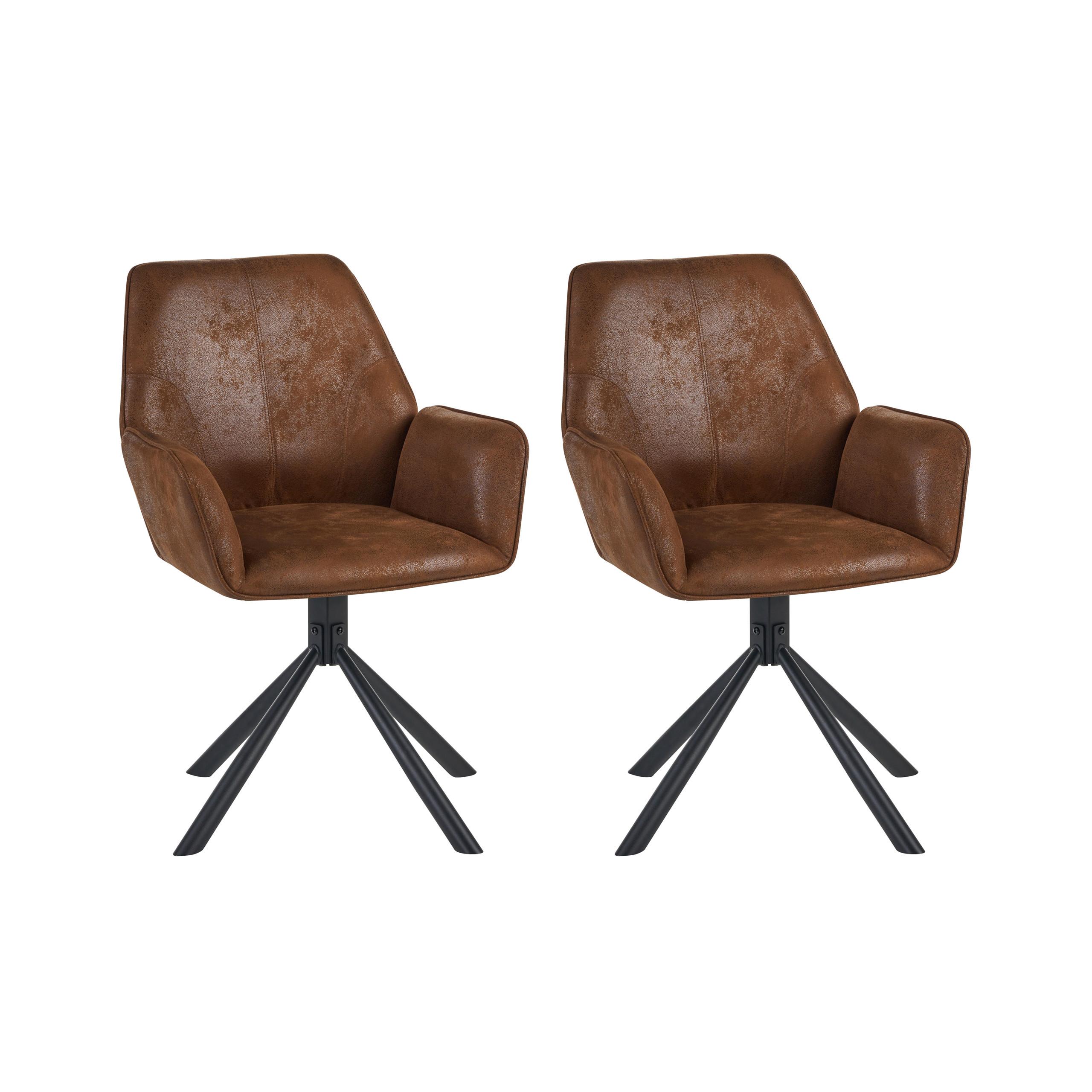 ESSZIMMERSTUHL 2er-Set drehbar Kunstwildleder Braun Warner - Braun, Textil (63/94/58cm) - Beliani