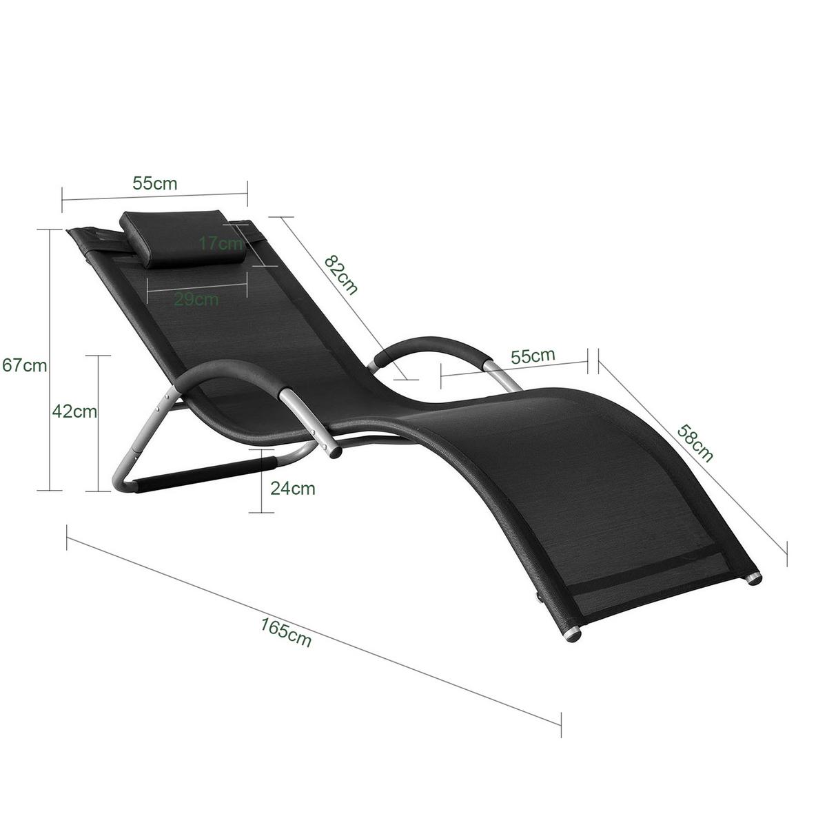 SONNENLIEGE Schwarz - Schwarz, Metall (63/67/172cm) - SoBuy