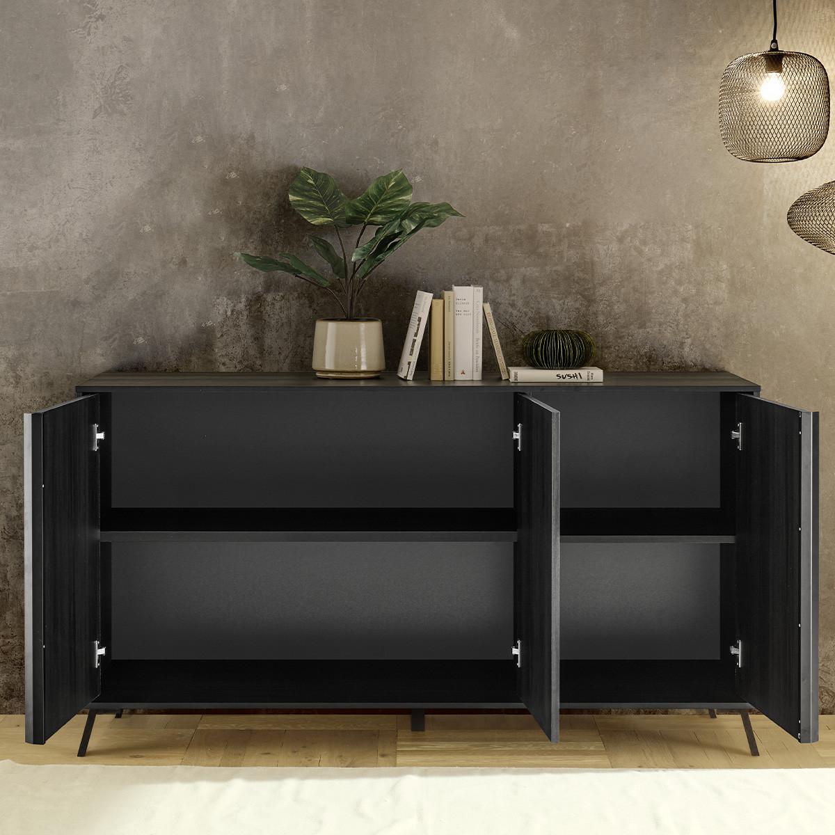 SIDEBOARD mit 3 Türen L156 cm - City - Schwarz, Holzwerkstoff (40/84/6.5cm) - Calicosy