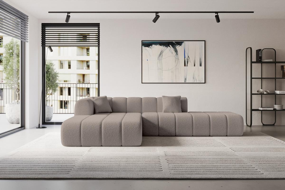 ECKSOFA Ottomane Links BILA-L 289x176x71 Braun Bouclé - Schwarz/Braun, Holzwerkstoff/Kunststoff (176/289cm) - ALTDECOR