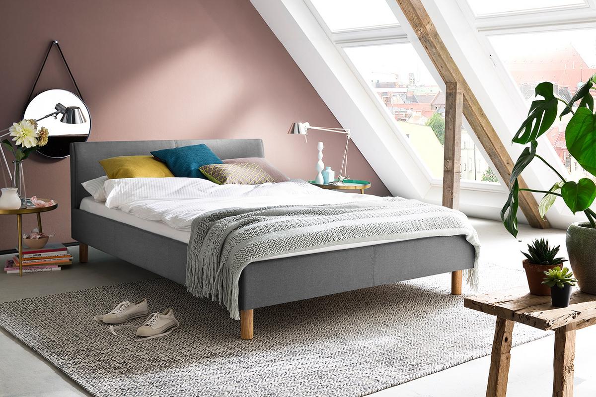 POLSTERBETT LEO Grau Webstoff - Grau, Textil (120/200cm) - KAWOLA