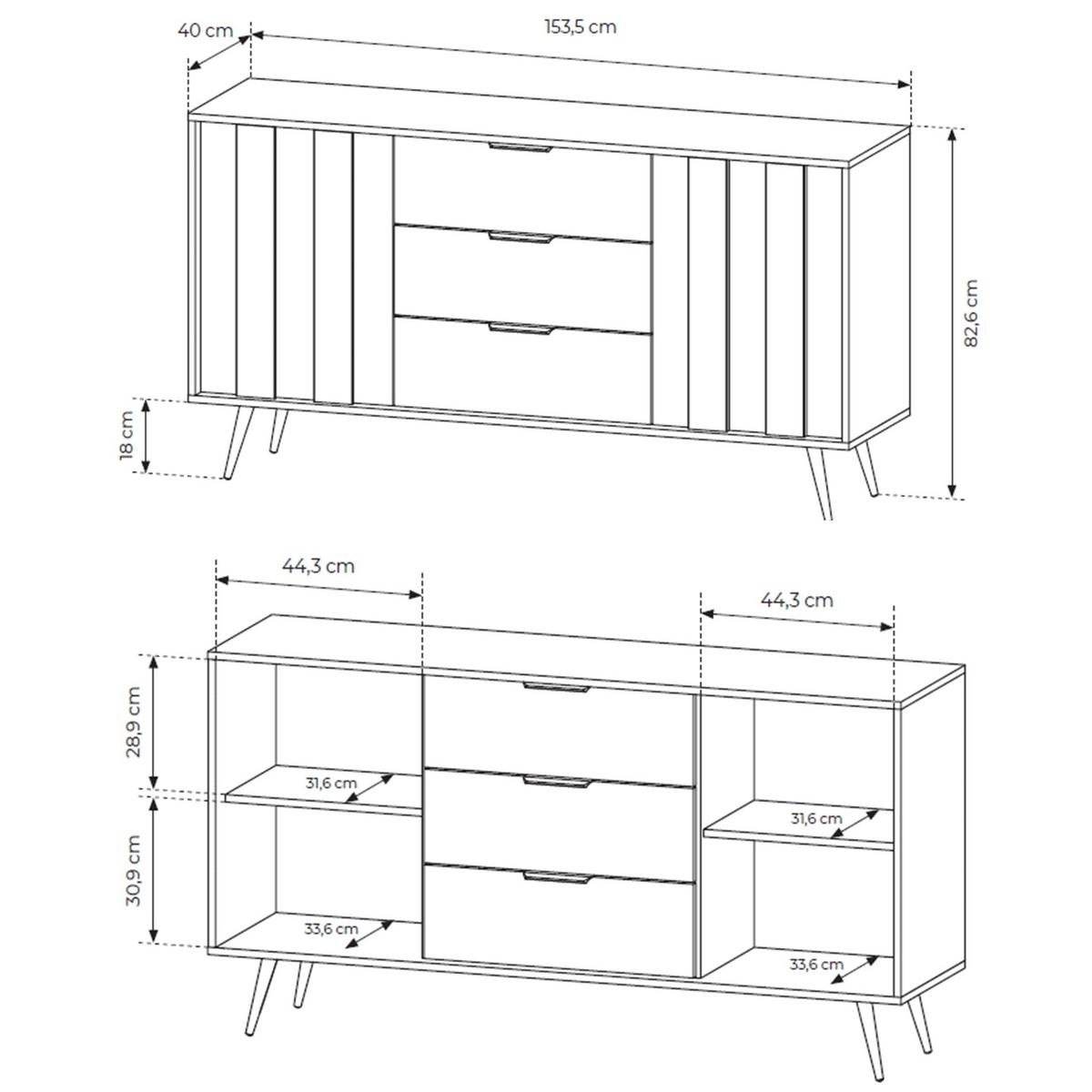 SIDEBOARD Amaro 153 cm - Eichefarben/Schwarz, Holzwerkstoff/Metall (153.5/82.6/40cm) - Selsey