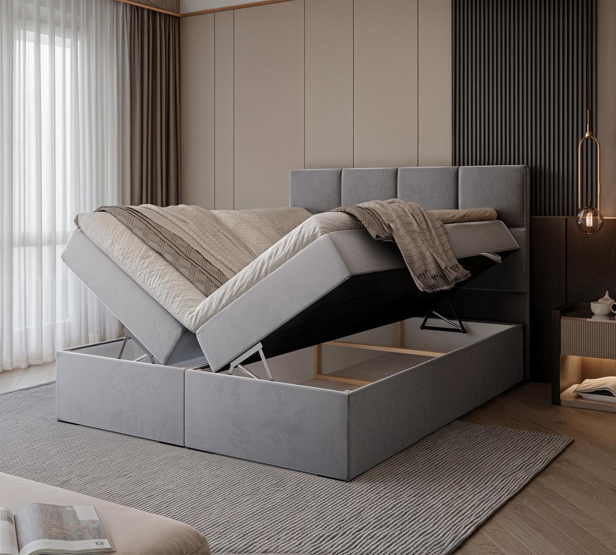 BOXBETT 120x200 cm mit Topper - Hellgrau, Textil (140/200cm) - Idohome