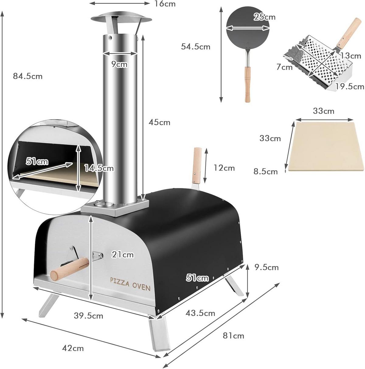 PIZZAOFEN Silber - Multicolor, Metall (81/85/42cm) - COSTWAY