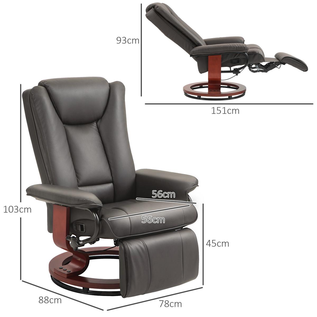 RELAXSESSEL, drehbarer TV-Sessel, Liegefunktion, Fußstütze, Lederoptik, Braun - Rotbraun/Braun, Leder/Holzwerkstoff (88/103/78cm) - HOMCOM