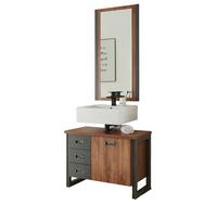 BADMÖBEL-SET 2-teilig Eiche Stirling, Matera grau, Badkombination Waschbeckenunterschrank, Spiegel 81 x 205 cm - Eichefarben/Grau, Holzwerkstoff (81/205/40cm)