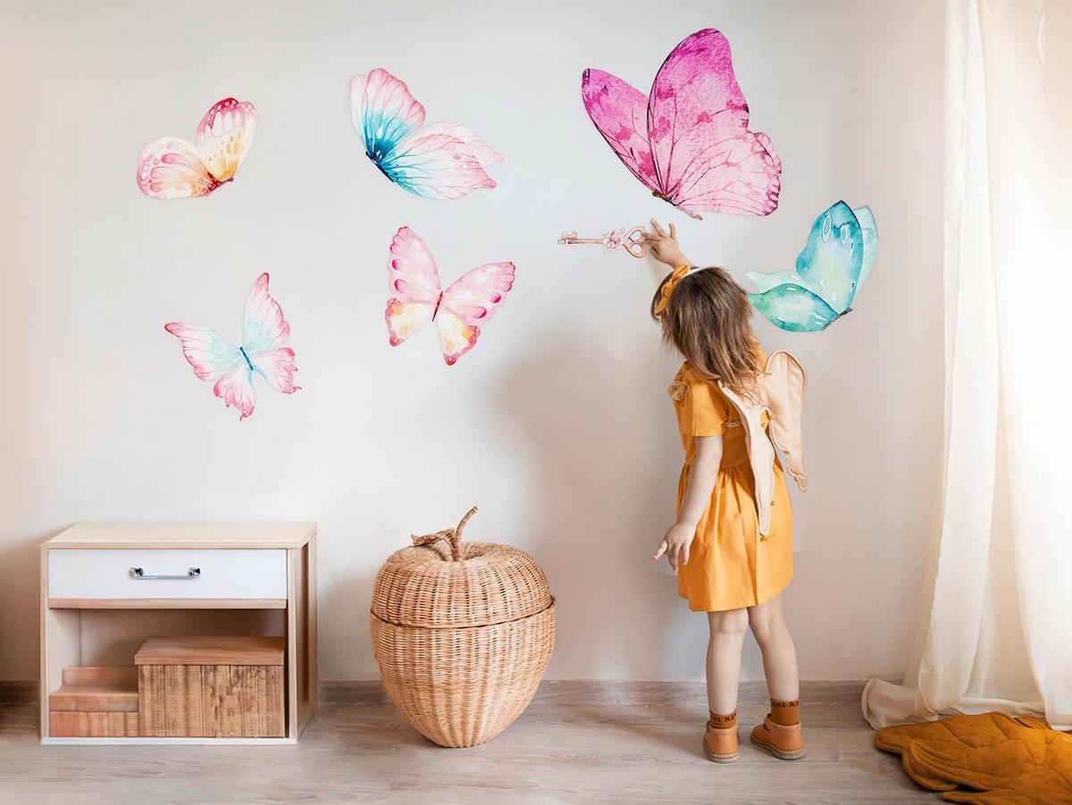 WANDAUFKLEBER 130x209cm - Pastellfarbene Schmetterlinge - Multicolor, Kunststoff (130/209/0.1cm) - Wallfluent